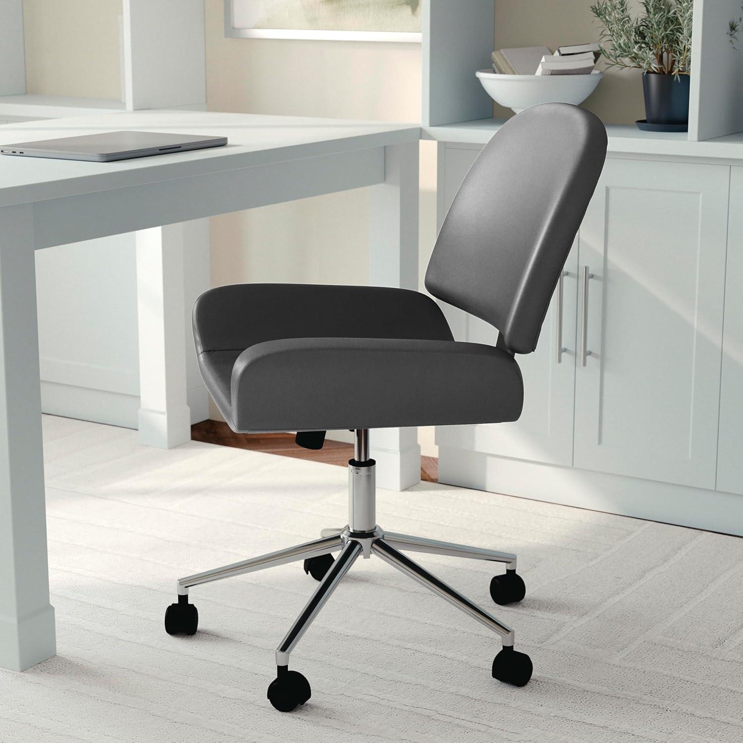 image:imageMartha Stewart Tyla Armless Swivel Task Chair for Home Office in White Faux Leather with Polished Brass FrameGray Faux LeatherPolished Nickel