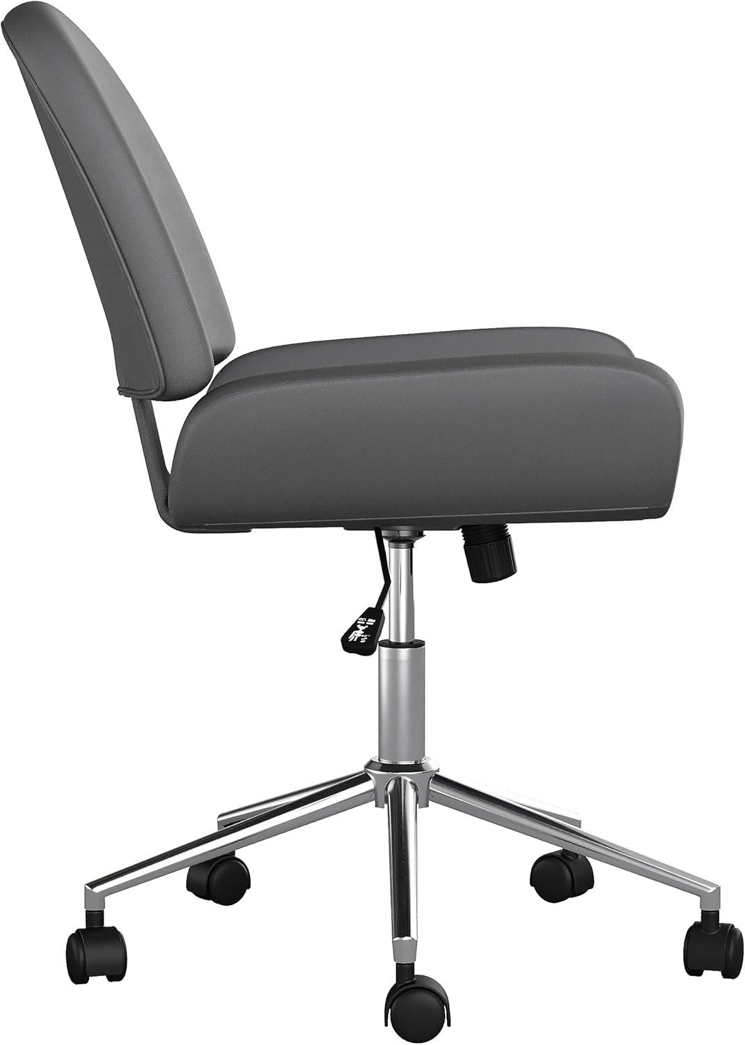 image:imageMartha Stewart Tyla Armless Swivel Task Chair for Home Office in White Faux Leather with Polished Brass FrameGray Faux LeatherPolished Nickel