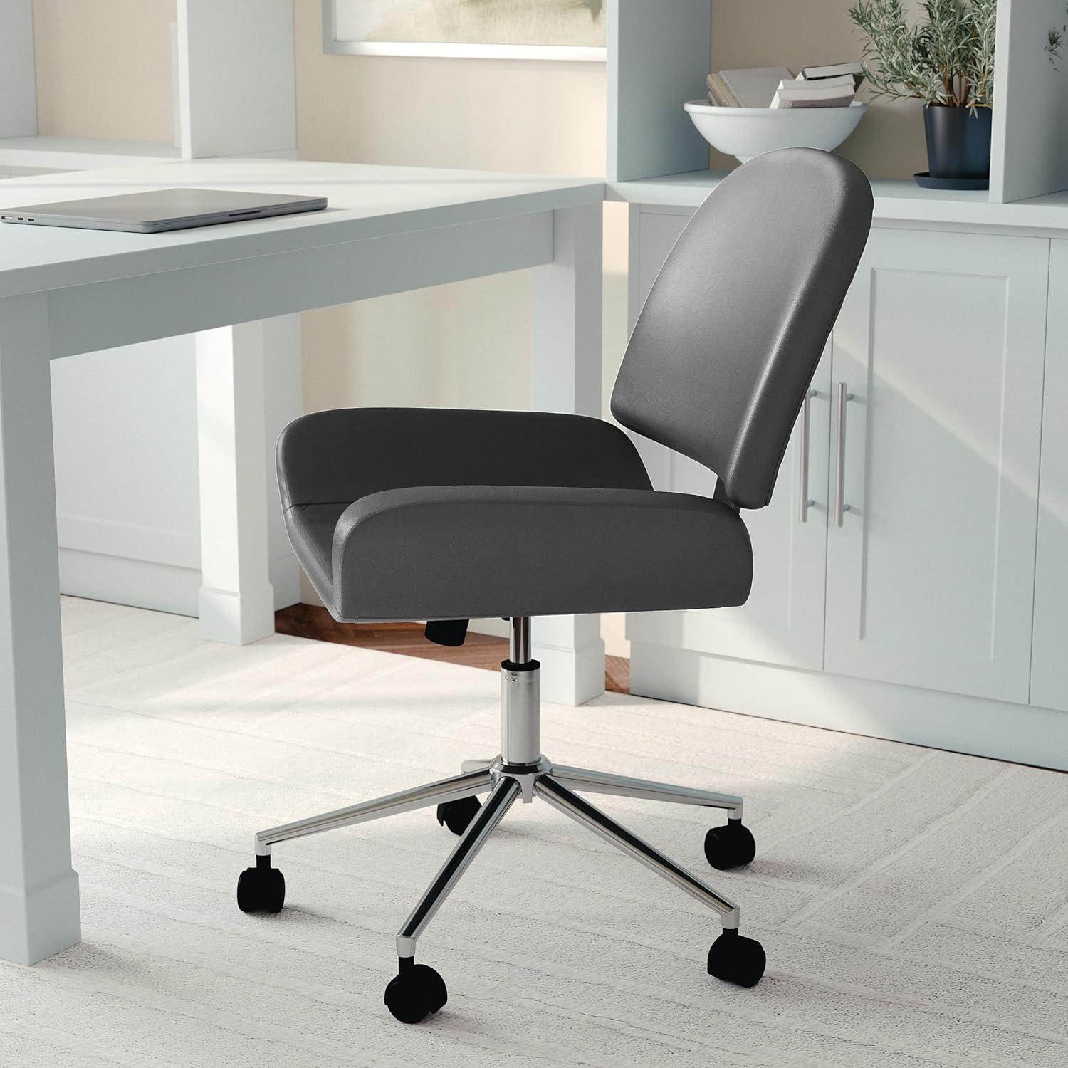 image:imageMartha Stewart Tyla Armless Swivel Task Chair for Home Office in White Faux Leather with Polished Brass FrameGray Faux LeatherPolished Nickel