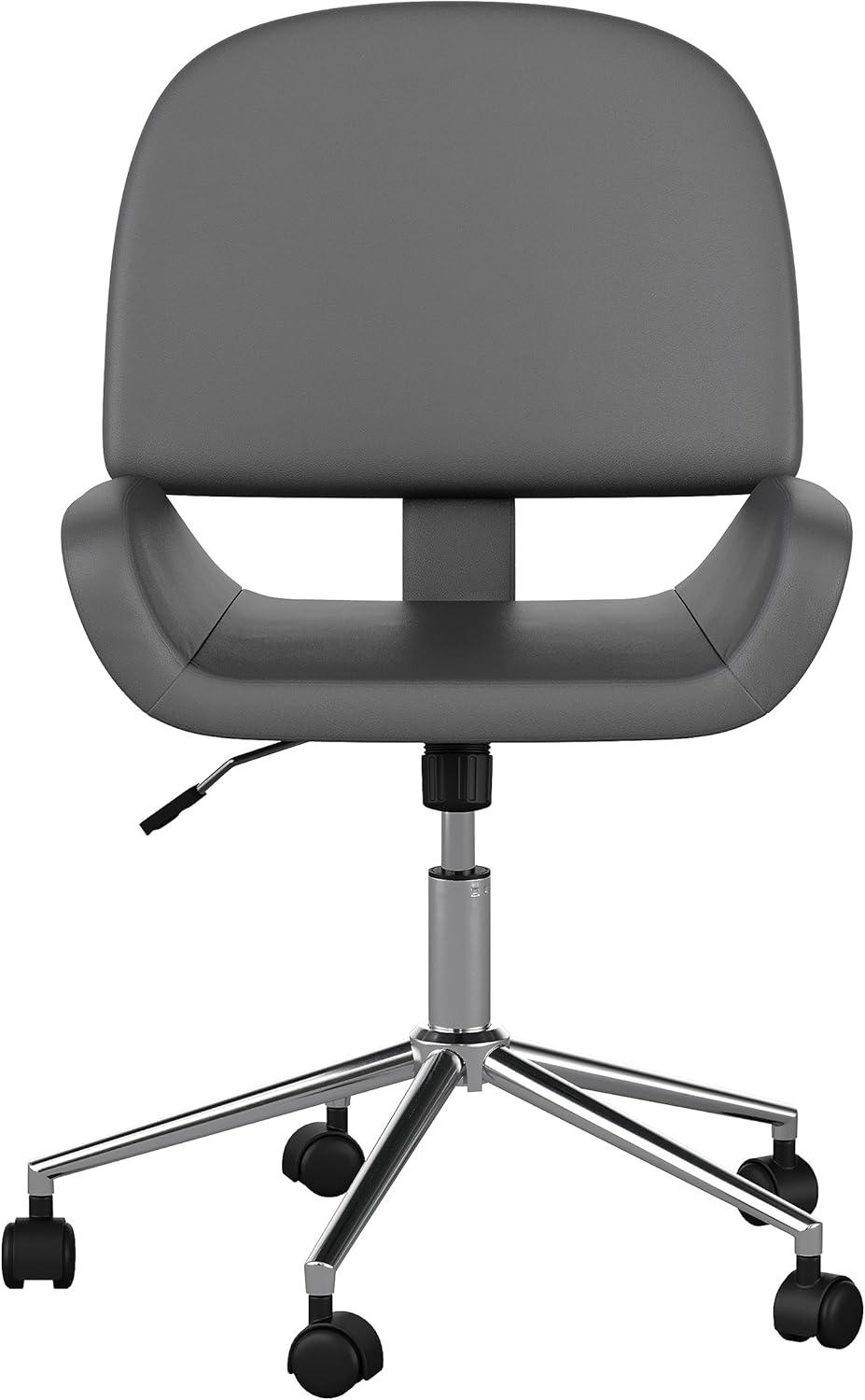 image:imageMartha Stewart Tyla Armless Swivel Task Chair for Home Office in White Faux Leather with Polished Brass FrameGray Faux LeatherPolished Nickel