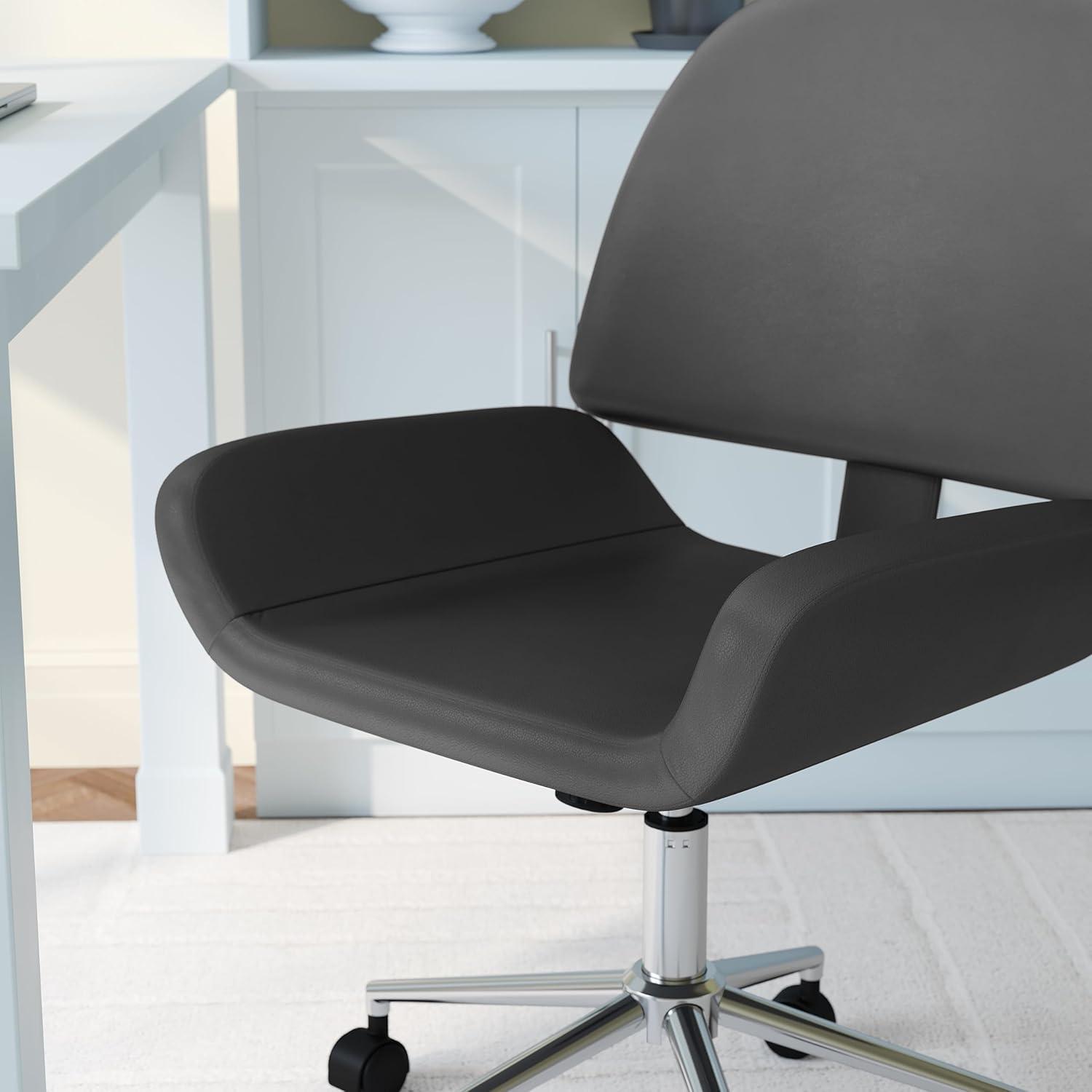 image:imageMartha Stewart Tyla Armless Swivel Task Chair for Home Office in White Faux Leather with Polished Brass FrameGray Faux LeatherPolished Nickel