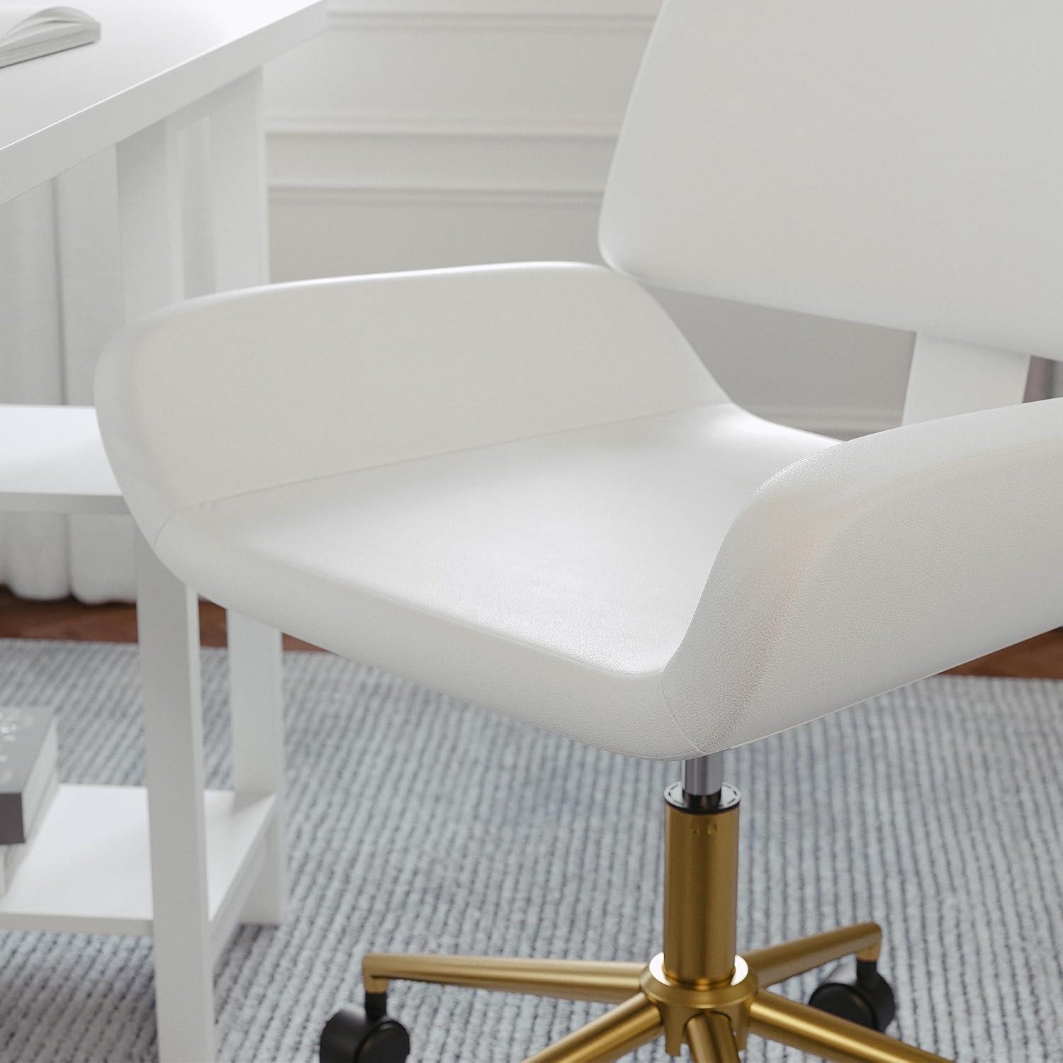 image:imageMartha Stewart Tyla Armless Swivel Task Chair for Home Office in White Faux Leather with Polished Brass FrameWhite Faux LeatherPolished Brass