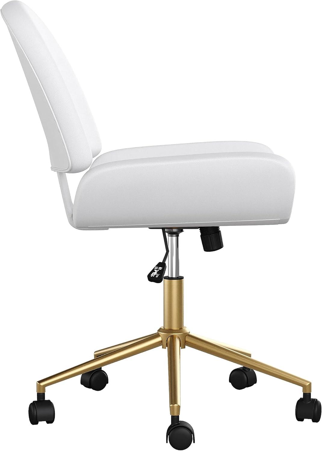 image:imageMartha Stewart Tyla Armless Swivel Task Chair for Home Office in White Faux Leather with Polished Brass FrameWhite Faux LeatherPolished Brass