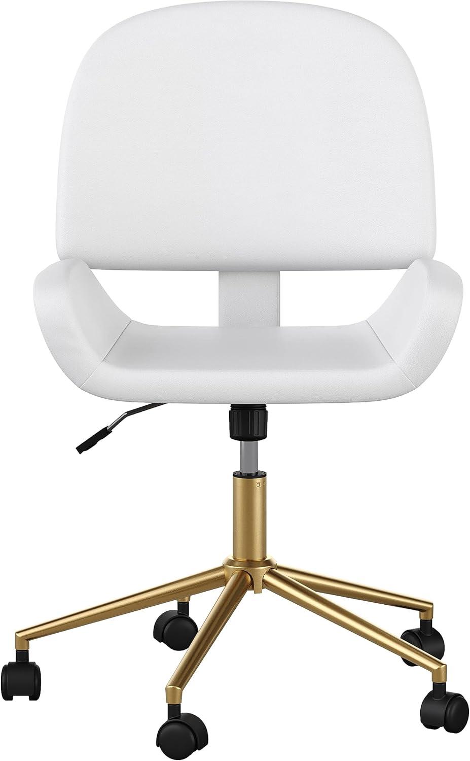 image:imageMartha Stewart Tyla Armless Swivel Task Chair for Home Office in White Faux Leather with Polished Brass FrameWhite Faux LeatherPolished Brass