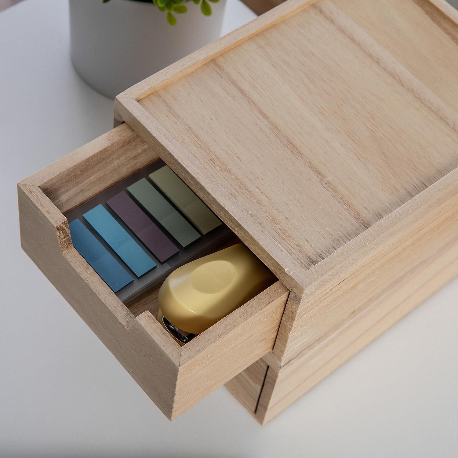 image:imageMartha Stewart Weston Stackable Wooden Storage Boxes with Pullout Drawers Paulownia Wood Storage Organizers 3 Pack Light NaturalLight Natural