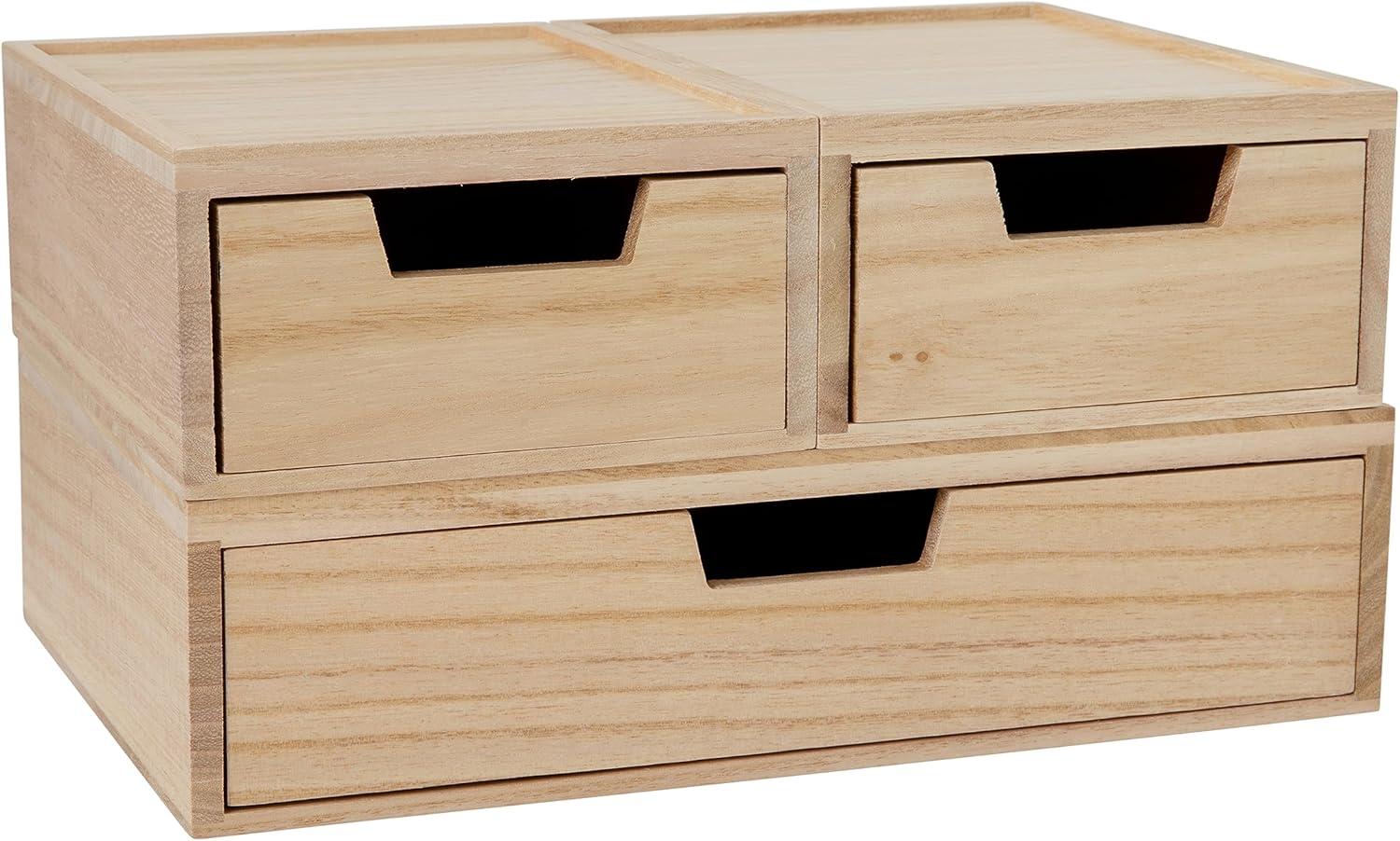 image:imageMartha Stewart Weston Stackable Wooden Storage Boxes with Pullout Drawers Paulownia Wood Storage Organizers 3 Pack Light NaturalLight Natural