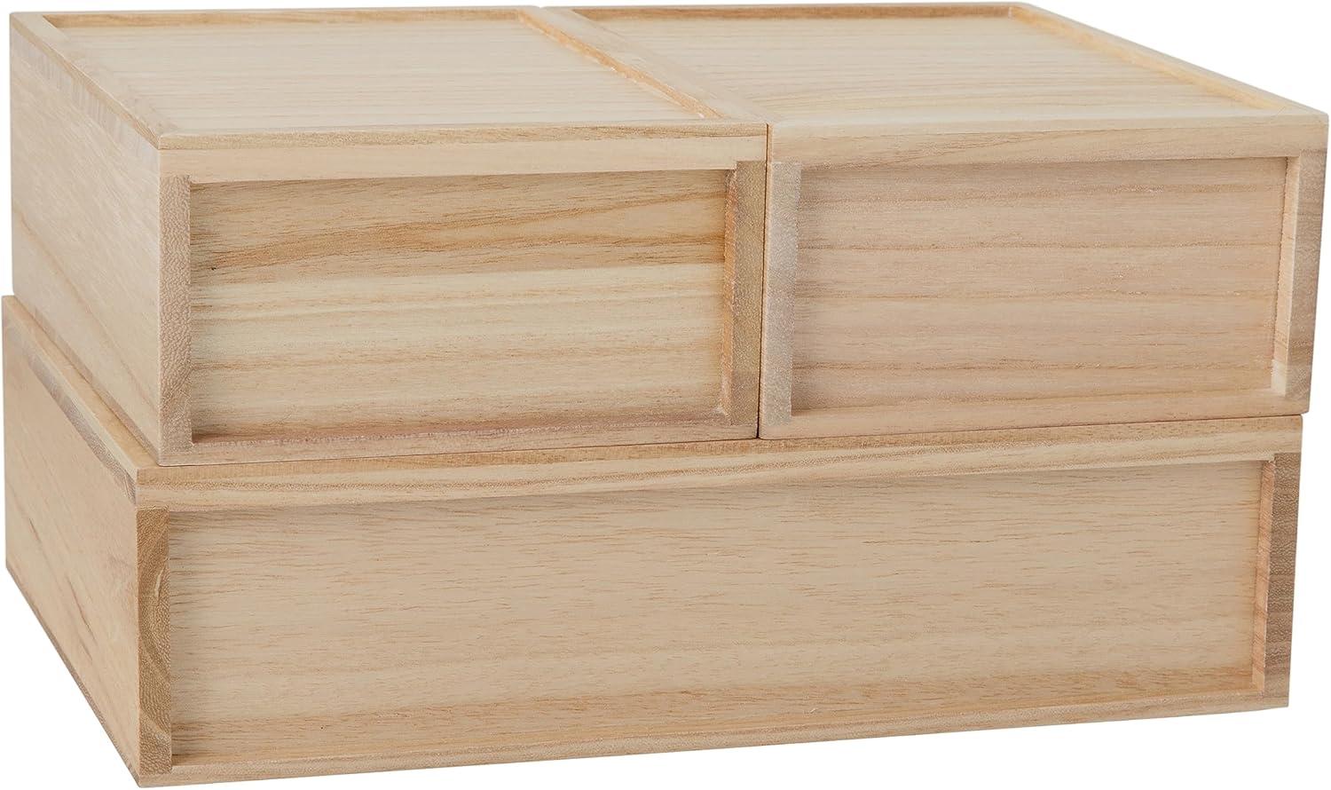 image:imageMartha Stewart Weston Stackable Wooden Storage Boxes with Pullout Drawers Paulownia Wood Storage Organizers 3 Pack Light NaturalLight Natural