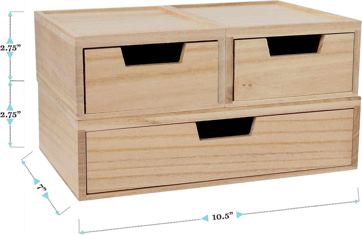 image:imageMartha Stewart Weston Stackable Wooden Storage Boxes with Pullout Drawers Paulownia Wood Storage Organizers 3 Pack Light NaturalLight Natural