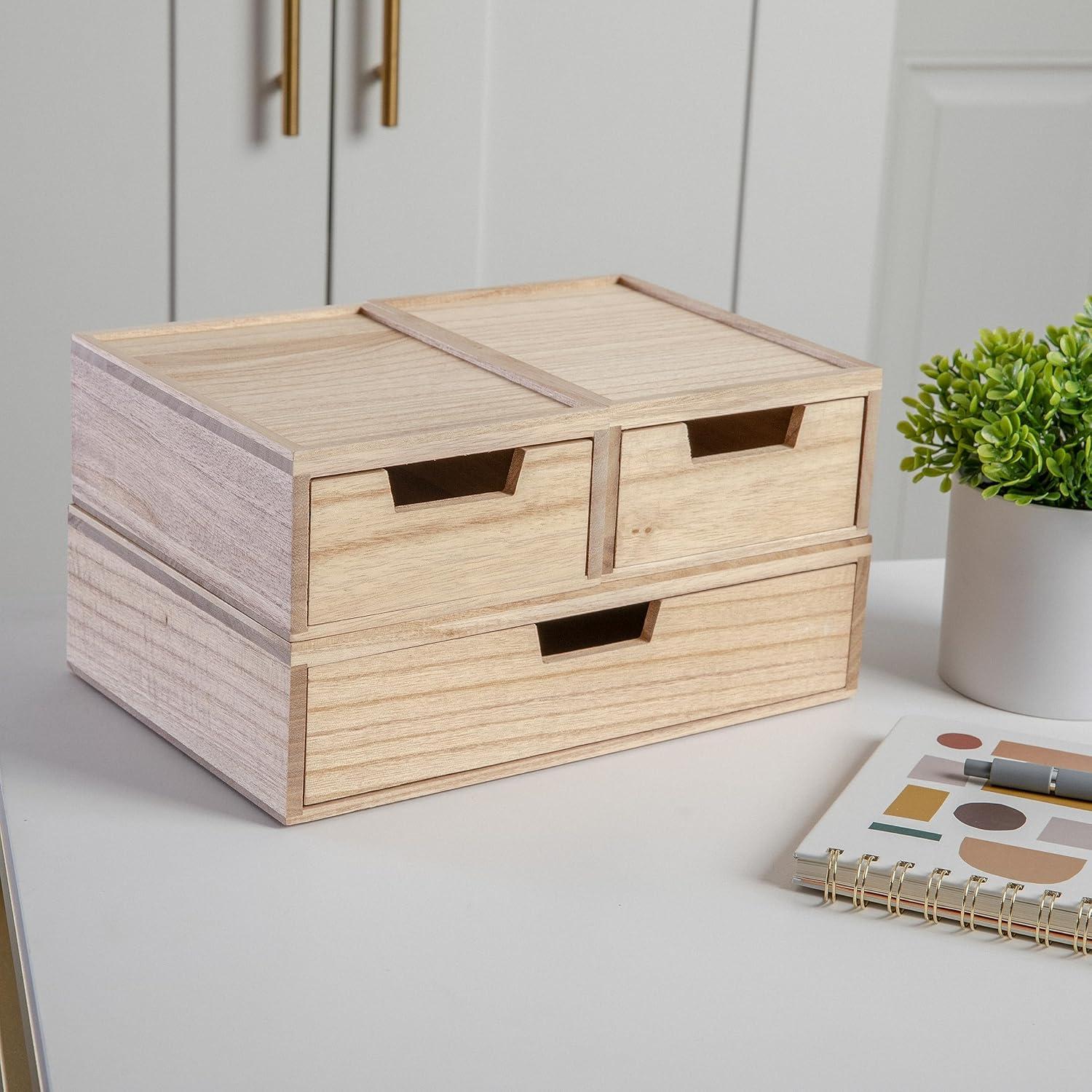 image:imageMartha Stewart Weston Stackable Wooden Storage Boxes with Pullout Drawers Paulownia Wood Storage Organizers 3 Pack Light NaturalLight Natural