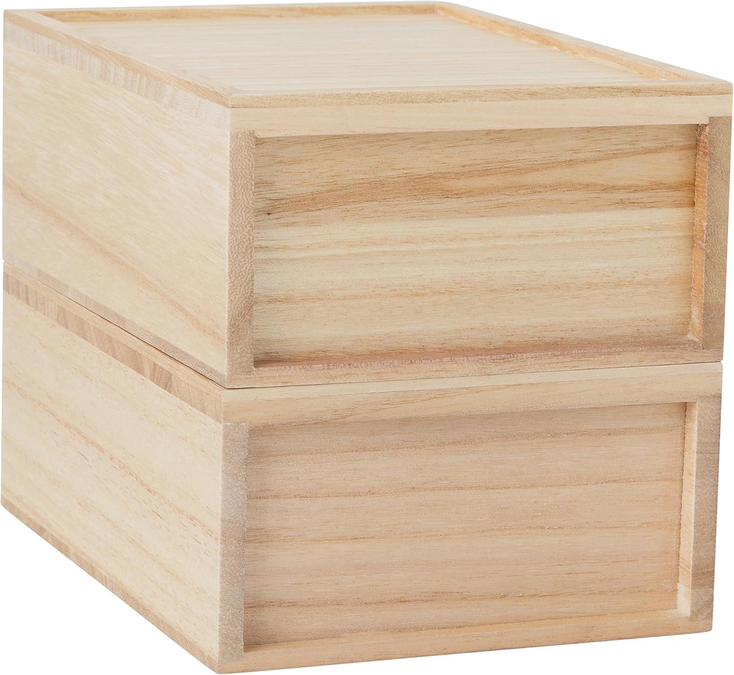 image:imageMartha Stewart Weston Stackable Wooden Storage Boxes with Pullout Drawers Paulownia Wood Storage Organizers 3 Pack Light NaturalLight Natural
