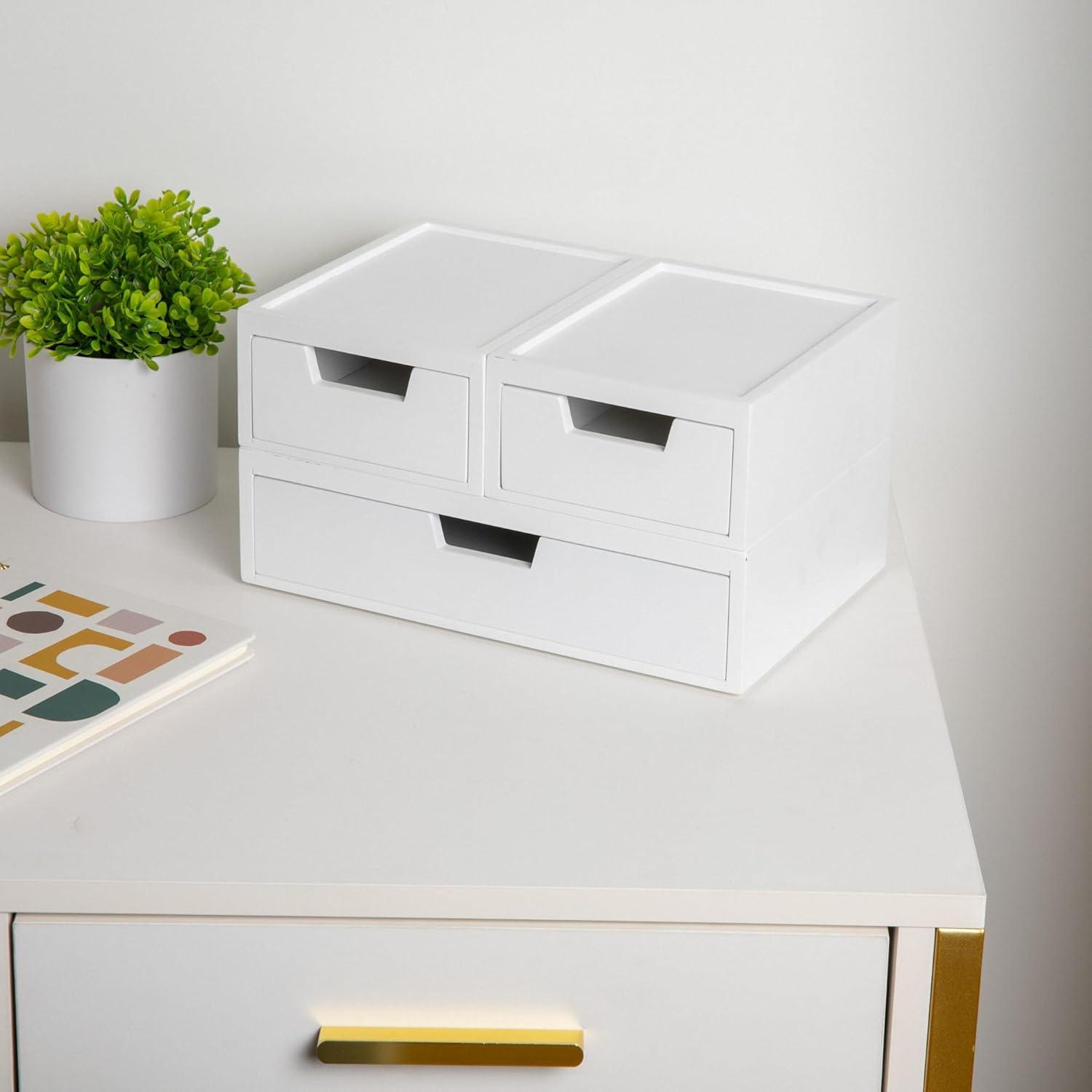 image:imageMartha Stewart Weston Stackable Wooden Storage Boxes with Pullout Drawers Paulownia Wood Storage Organizers 3 Pack Light NaturalWhite