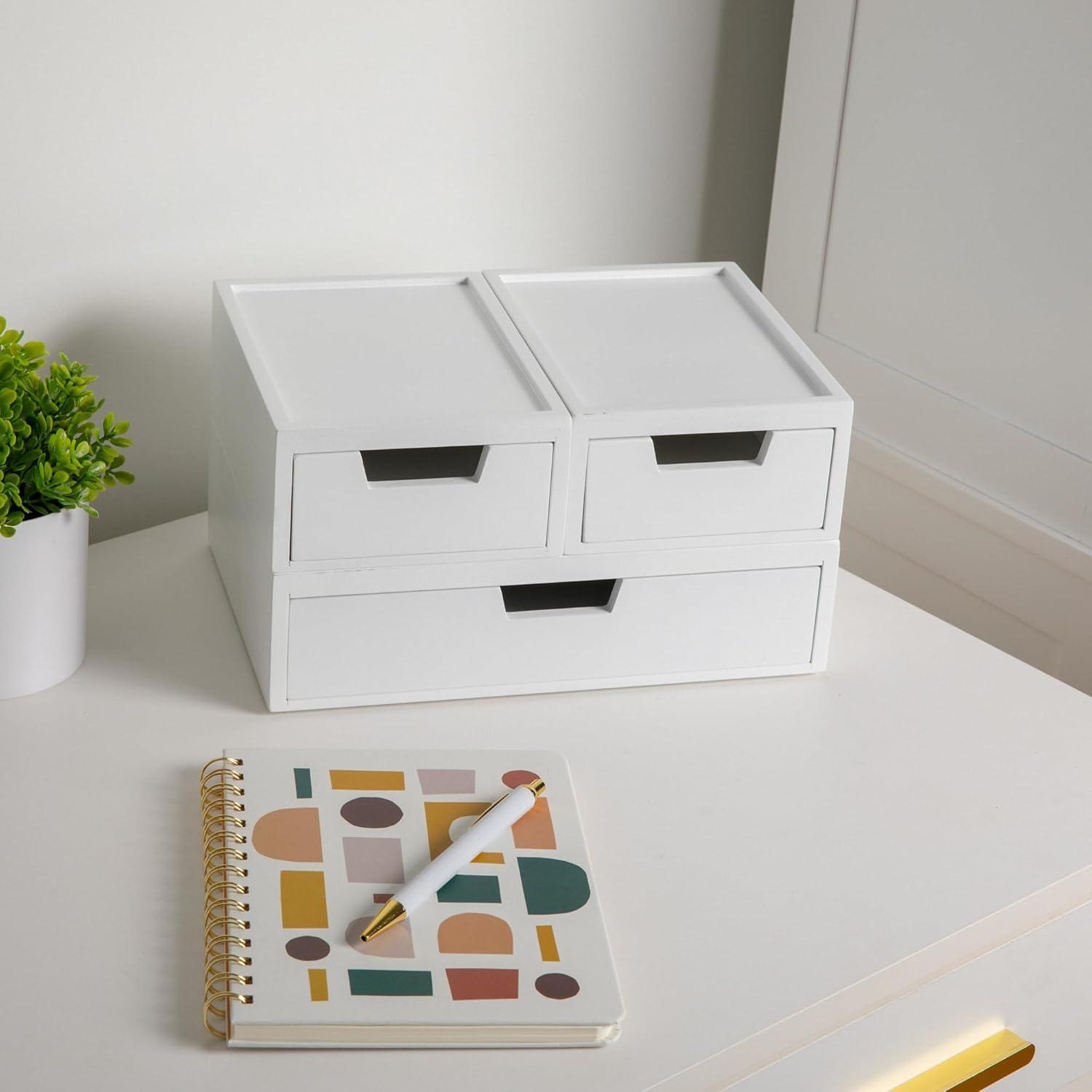 image:imageMartha Stewart Weston Stackable Wooden Storage Boxes with Pullout Drawers Paulownia Wood Storage Organizers 3 Pack Light NaturalWhite