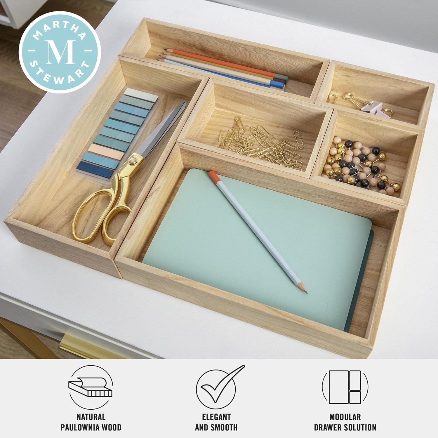 image:imageMartha Stewart Weston Wooden Desktop Organizer with Open Lower Storage Compartment Engineered Wood Multipurpose Storage Caddy WhiteWhite