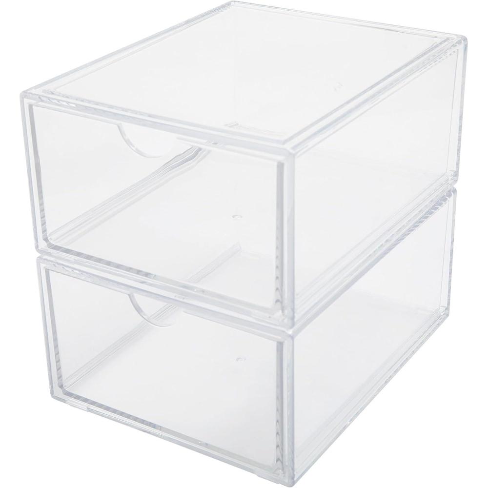 image:imageMartha Stewart Brody Desk Organizer with 2 Drawers Stackable Plastic Desk Storage Box Organizer for Office Bathroom Countertop or Dorm 6 x 75 2 Pack Clear6 x 75