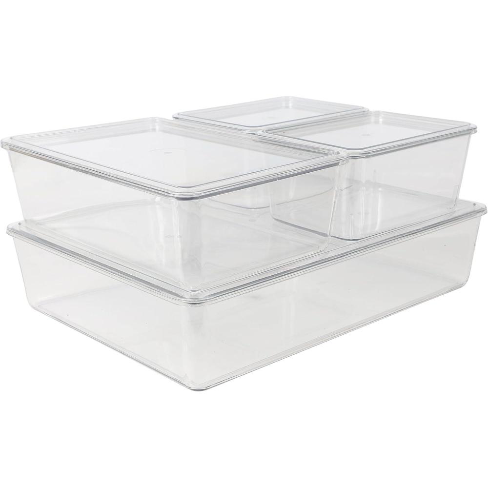 image:imageMartha Stewart Brody Plastic Storage Organizer Bins with Lids for Home Office Kitchen or Bathroom 4 Pack 2Small1Medium 1 Large ClearWhiteSet of 1