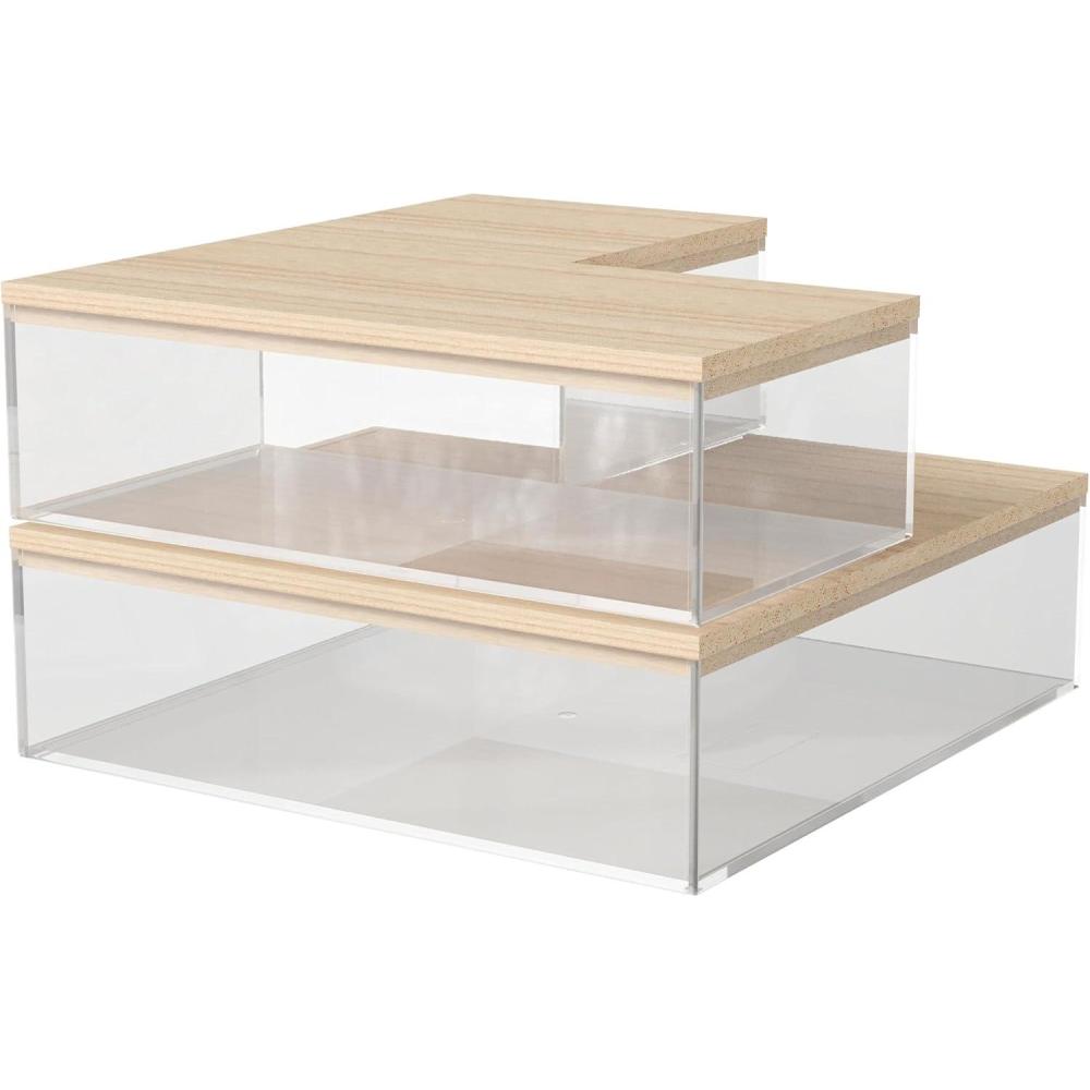 image:imageMartha Stewart Brody Plastic Storage Organizer Bins with Paulownia Wood Lid for Home Office Kitchen or Bathroom 3 Pack Medium 75 x 3 ClearLight NaturalClearLight Natural