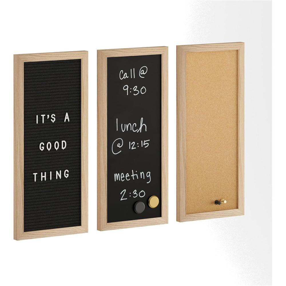 image:imageMartha Stewart Everette Cork Board Chalk Board Letter Board Set with Included Push Pins Magnets Liquid Chalk Letters 18 x 24 Black Woodgrain FrameLight Natural Woodgrain