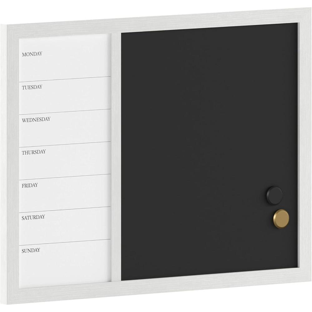 image:imageMartha Stewart Everette Magnetic Weekly Calendar Dry Erase Board and Chalk Board with Liquid Chalk Marker and Magnets 24x18 Black Woodgrain FrameWhite Woodgrain