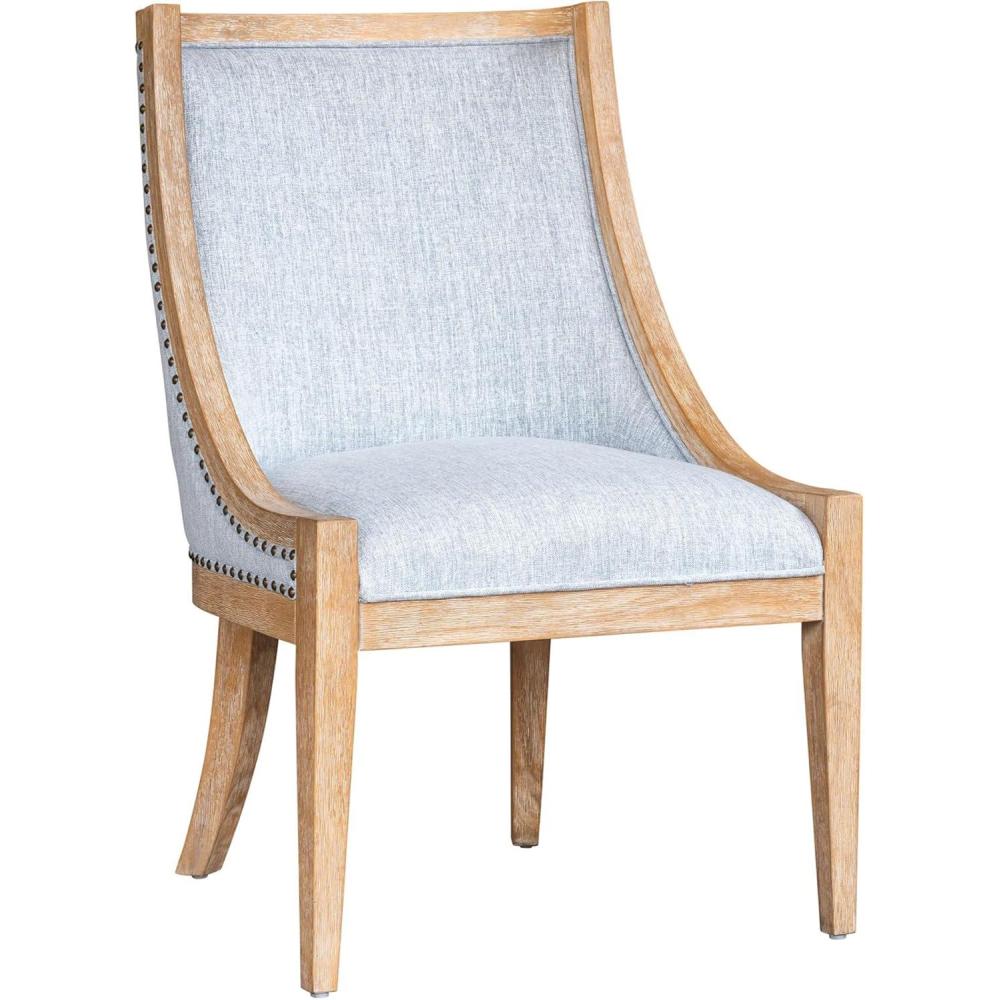 image:imageMartha Stewart Farmhouse Dining Room Chair Recessed Arm Chair for Bedrooms Nailhead Trim Solid Wood Legs Upholstered Reading Accent Chairs for Living Room Kitchen Dcor Elmherst  Linen ColorLight Blue