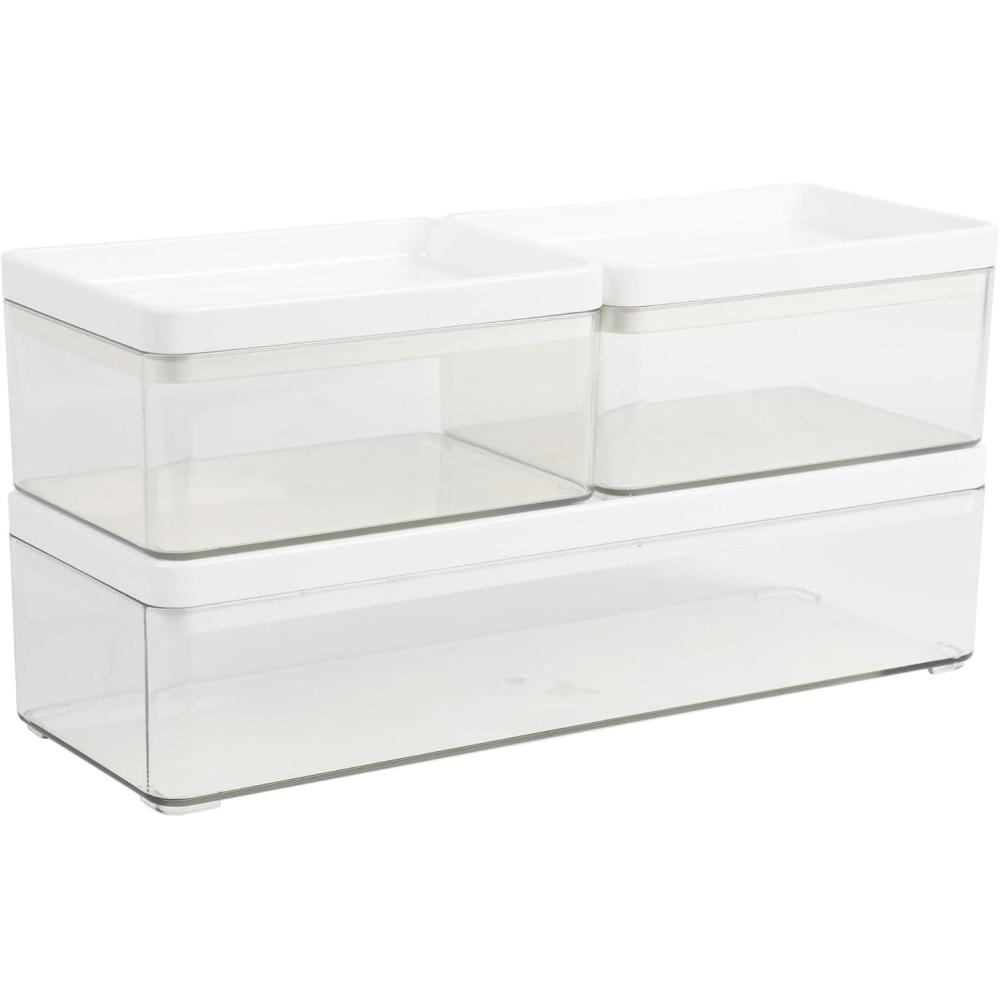 image:imageMartha Stewart Grady Clear Plastic Stackable Storage Boxes with White Engineered Wood Lids Set of 3ClearWhite Plastic Top