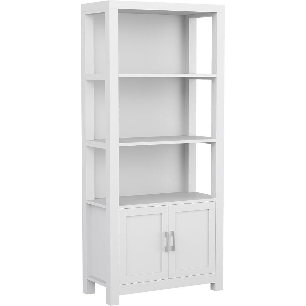 image:imageMartha Stewart Hutton Four Tier Shaker Bookcase with Storage Cabinet in White with Polished Brass HardwareGray FrameBrushed Nickel Hardware