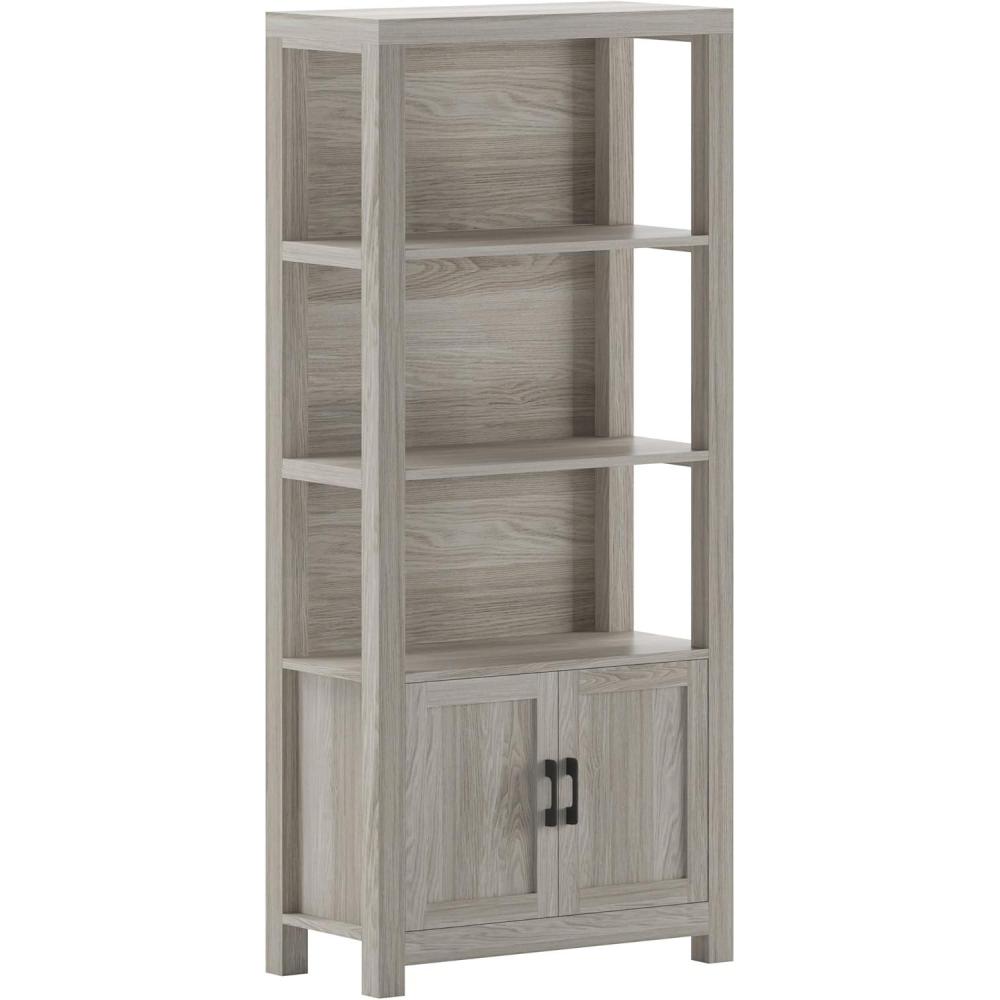 image:imageMartha Stewart Hutton Four Tier Shaker Bookcase with Storage Cabinet in White with Polished Brass HardwareGray FrameOil Rubbed Bronze Hardware