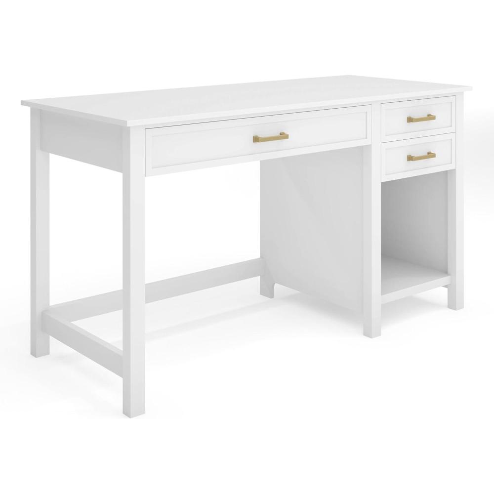 image:imageMartha Stewart Hutton Shaker Style Home Office Desk with 2 Side Drawers in White with Polished Brass Hardware