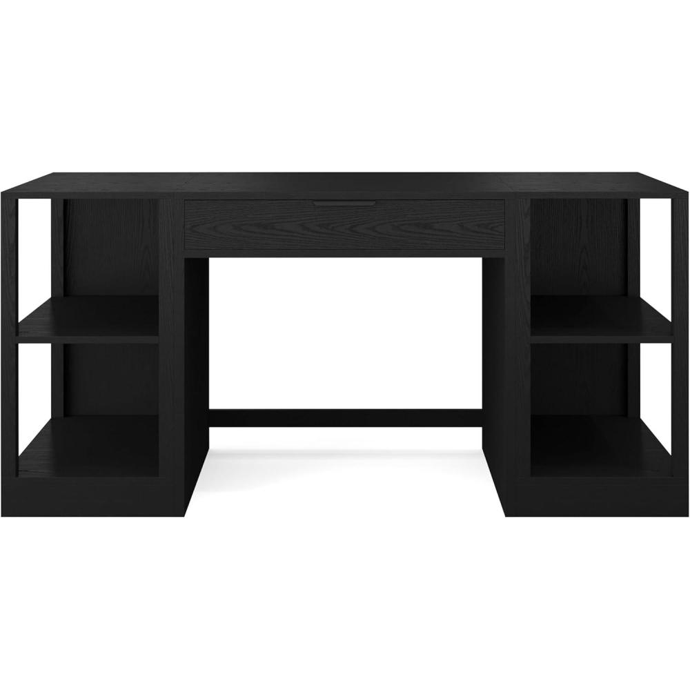 image:imageMartha Stewart Kayden Home Office Modular Desk with Drawer and Dual 2 Tier Shelves in Black with Oil Rubbed Bronze HardwareBlack