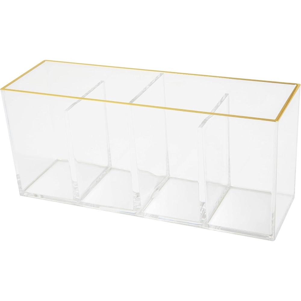 image:imageMartha Stewart Kerry Plastic 4 Compartment Pen Holder Office Desktop Organizer with Gold Trim