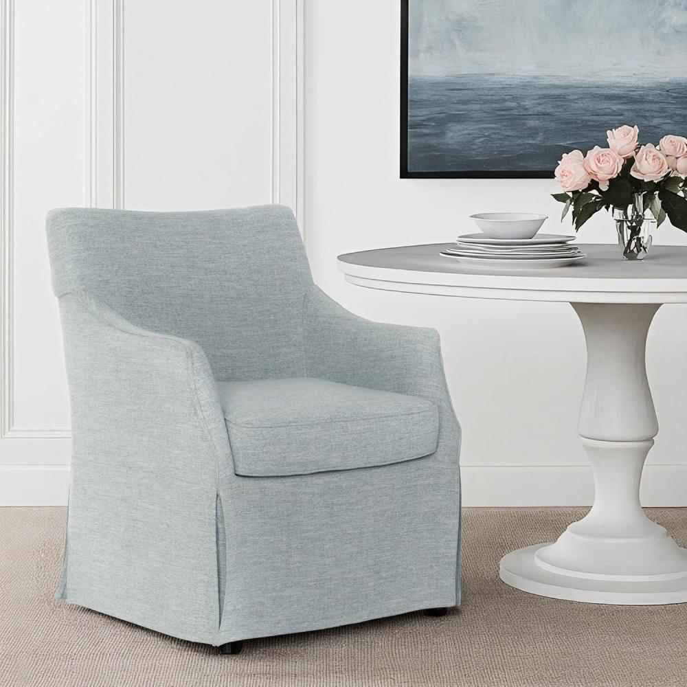 image:imageMartha Stewart London Upholstered Skirted Dining Arm Chair with Casters  Curved Back Removable Seat Cushion for Dining Room Home Office or Living Space Light BlueLight Blue