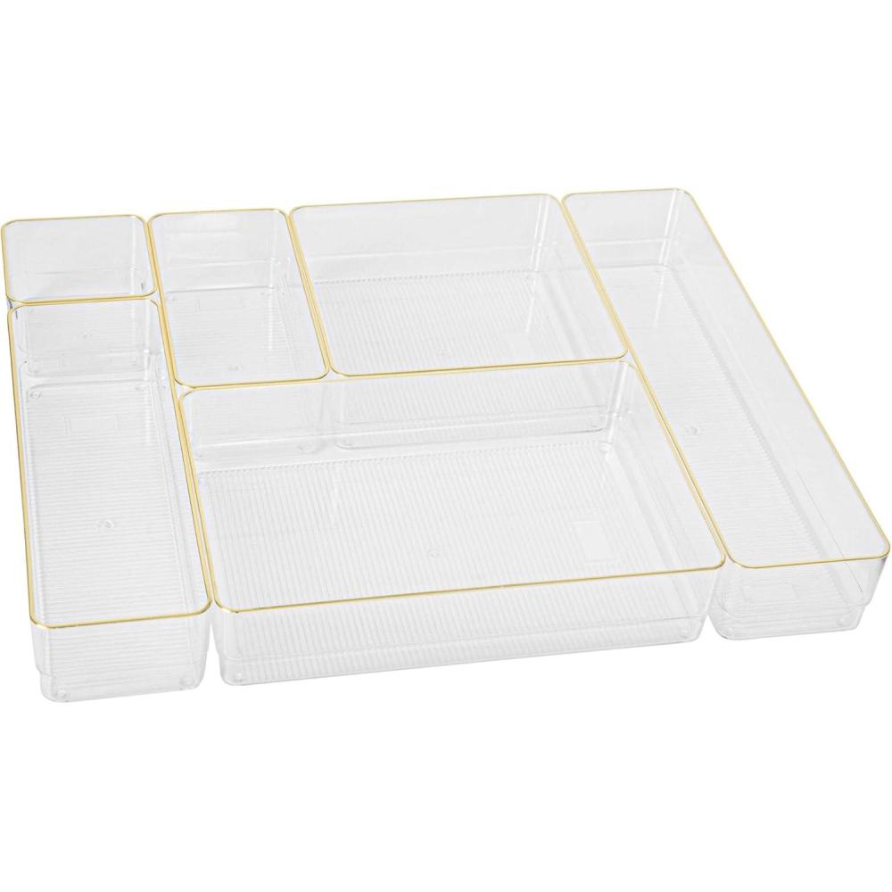 image:imageMartha Stewart Miles Plastic Stackable Office Desk Drawer Organizers Set of 6 ClearClearGold Trim