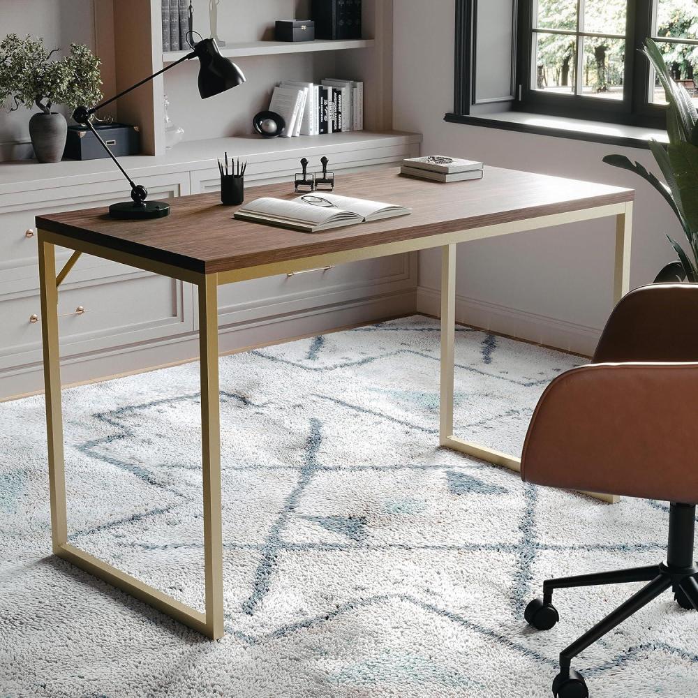 image:imageMartha Stewart Noah Home Office Parsons Desk in Gray Wood Grain with Oil Rubbed Bronze Metal FrameWalnut TopPolished Brass Frame