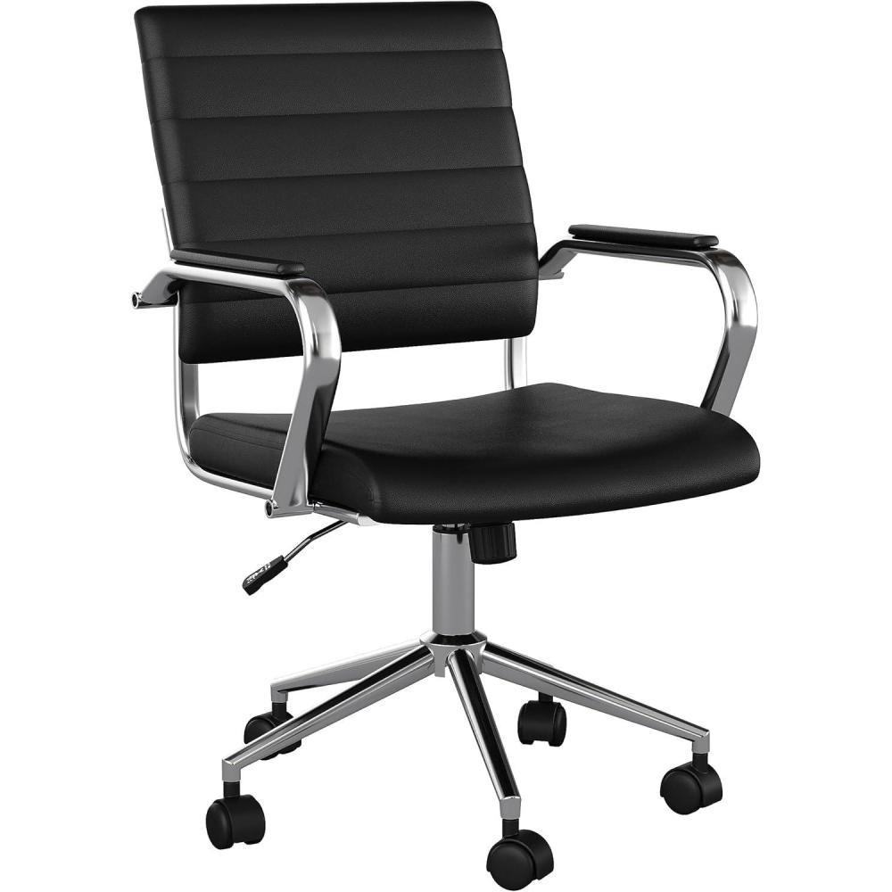 image:imageMartha Stewart Piper Swivel Task Chair with Armrests for Home Office in Saddle Brown Faux Leather with Polished Nickel FrameBlack Faux LeatherPolished Nickel
