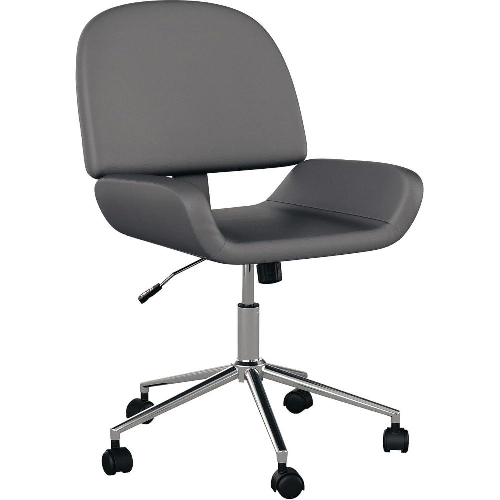 image:imageMartha Stewart Tyla Armless Swivel Task Chair for Home Office in White Faux Leather with Polished Brass FrameGray Faux LeatherPolished Nickel