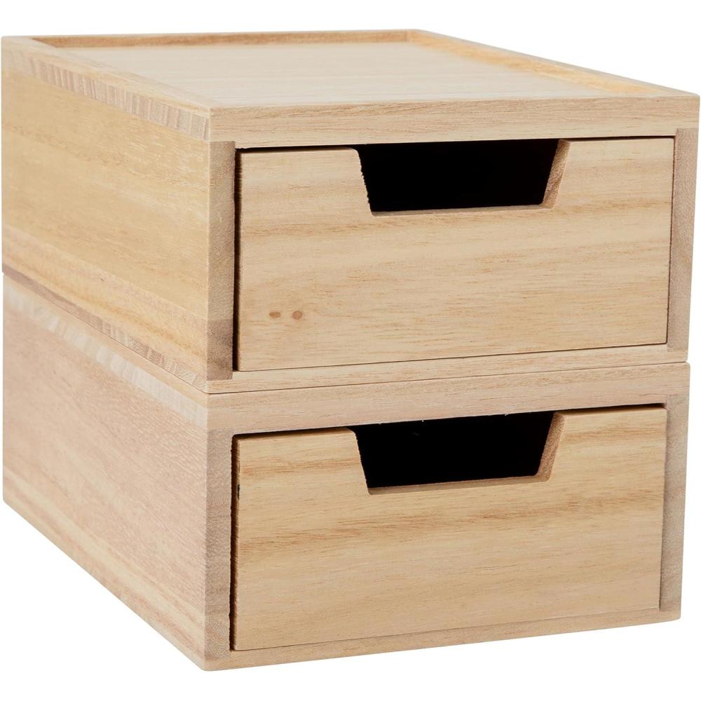 image:imageMartha Stewart Weston Stackable Wooden Storage Boxes with Pullout Drawers Paulownia Wood Storage Organizers 3 Pack Light NaturalLight Natural