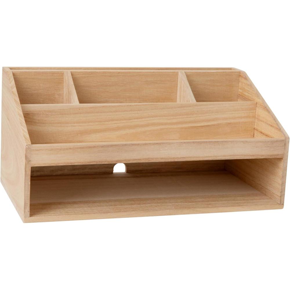 image:imageMartha Stewart Weston Wooden Desktop Organizer with Open Lower Storage Compartment Engineered Wood Multipurpose Storage Caddy WhiteLight Natural