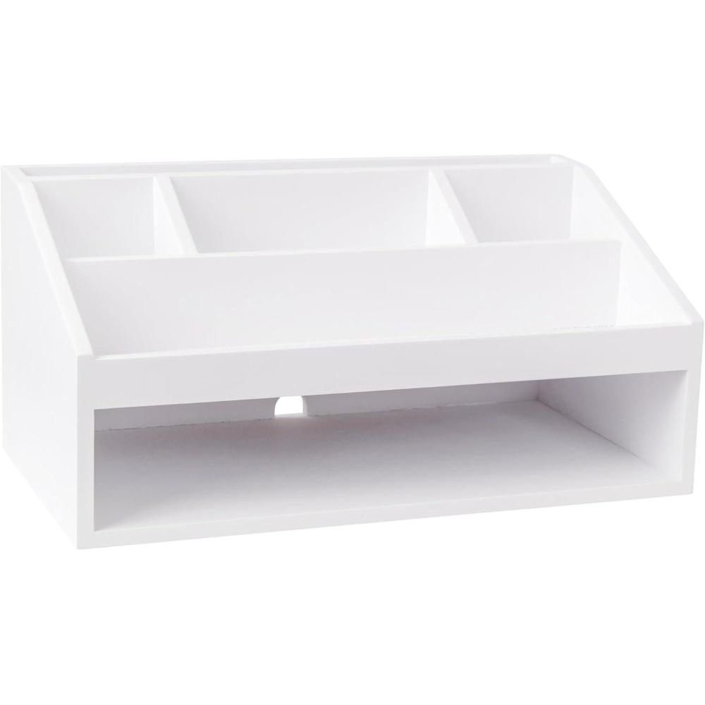 image:imageMartha Stewart Weston Wooden Desktop Organizer with Open Lower Storage Compartment Engineered Wood Multipurpose Storage Caddy WhiteWhite