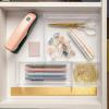 Martha Stewart Brody Desktop Storage Organizer, Stack and Slide Plastic Organizer Tray, Organizer for Office, Kitchen, or Vanity, 3″ x 7.5″, Clear(3″ x 3.75″  3″ x 7.5″  7.5″ x 6.25″ (1 of each))