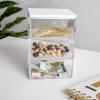 Martha Stewart Brody Plastic Storage Organizer Bins with Engineered Wood Lid for Home Office, Kitchen, or Bathroom, 3 Pack Small, 3.75″ x 3″, Clear/White