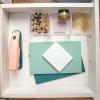 Martha Stewart Brody Plastic Storage Organizer Bins with Engineered Wood Lid for Home Office, Kitchen, or Bathroom, 3 Pack Small, 3.75″ x 3″, Clear/White
