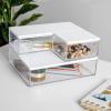 Martha Stewart Brody Plastic Storage Organizer Bins with Paulownia Wood Lid for Home Office, Kitchen, or Bathroom, 3 Pack Medium, 7.5″ x 3″, Clear/Light Natural(Clear/Light Natural)