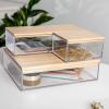 Martha Stewart Brody Plastic Storage Organizer Bins with Paulownia Wood Lid for Home Office, Kitchen, or Bathroom, 3 Pack Medium, 7.5″ x 3″, Clear/Light Natural(Clear/Light Natural)