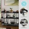 Martha Stewart Emmett 3 Shelf Bookcase with Vertical Metal Frame, Home Office Storage Display Unit, 35″ H, Walnut Wood Grain/Polished Brass(Black Wood Grain/Oil Rubbed Bronze Frame)