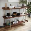 Martha Stewart Emmett 3 Shelf Bookcase with Vertical Metal Frame, Home Office Storage Display Unit, 35″ H, Walnut Wood Grain/Polished Brass(Walnut Wood Grain/Polished Brass Frame)