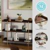 Martha Stewart Emmett 3 Shelf Bookcase with Vertical Metal Frame, Home Office Storage Display Unit, 35″ H, Walnut Wood Grain/Polished Brass(Walnut Wood Grain/Polished Brass Frame)