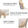 Martha Stewart Farmhouse Dining Room Chair, Recessed Arm Chair for Bedrooms, Nailhead Trim, Solid Wood Legs, Upholstered Reading Accent Chairs for Living Room, Kitchen Décor, Elmherst – Linen Color(Beige Stripe)
