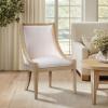 Martha Stewart Farmhouse Dining Room Chair, Recessed Arm Chair for Bedrooms, Nailhead Trim, Solid Wood Legs, Upholstered Reading Accent Chairs for Living Room, Kitchen Décor, Elmherst – Linen Color(Beige Stripe)