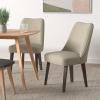 Martha Stewart Holls A Pair Dining Chairs Swoop Arm, Curved Upholstered Back, Round Piping, Foam Seat Cushion, Modern Kitchen Furniture, Dark Finished Solid Wood Legs, 35″ H, Beige 2 Piece(Holls)