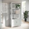 Martha Stewart Hutton Four Tier Shaker Bookcase with Storage Cabinet in White with Polished Brass Hardware(Gray Frame/Brushed Nickel Hardware)