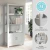 Martha Stewart Hutton Four Tier Shaker Bookcase with Storage Cabinet in White with Polished Brass Hardware(Gray Frame/Brushed Nickel Hardware)